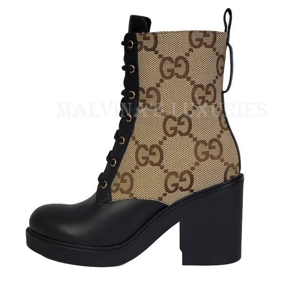 GUCCI BOOTS TRIP GG CANVAS AND LEATHER COMBAT ANKLE BOOTIES sz 41 11 - Picture 12 of 16